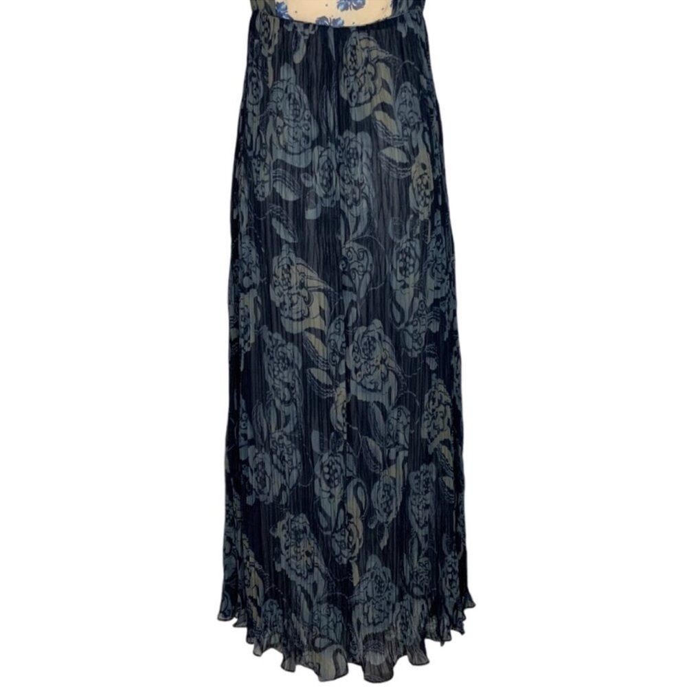 Sundance Maxi Dress 10 Blue Floral Colorblock Pleated Sleeveless Bohemian - Picture 4 of 6